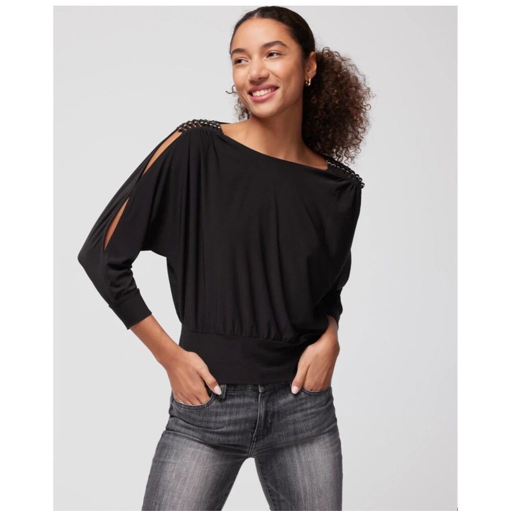WHITE HOUSE BLACK MARKET Matte Jersey Dolman Split Sleeve L Gold Hardware
